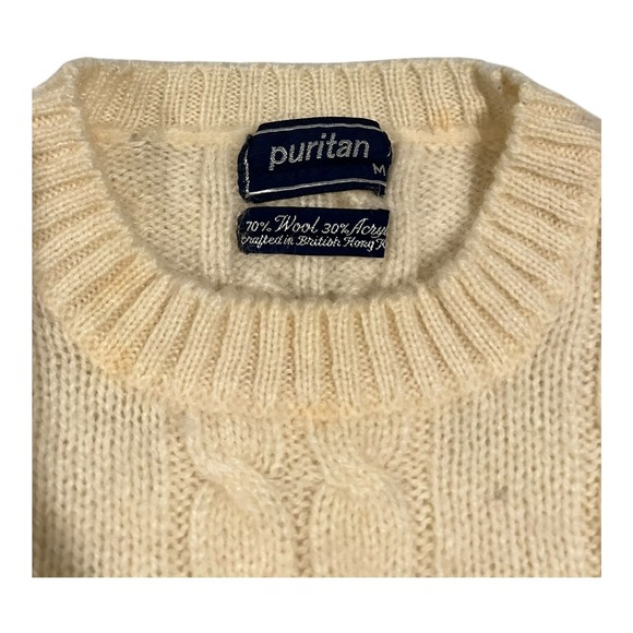 Vintage Puritan Cable Knit Sweater Cream Wool Acrylic Blend Men's Size M - Picture 2 of 12